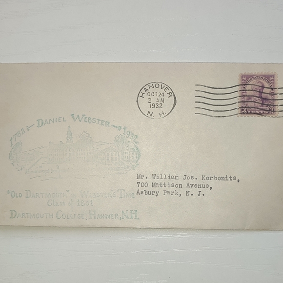 1932 Antique Vintage Postmarked Envelope Daniel Webster Ephemera Memorabilia - Picture 1 of 4